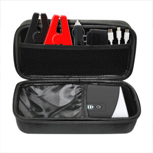 Package contents of Inorising jump starter MS200, including lithium jump starter, clamps, charger, and carrying case.