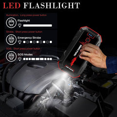 Demonstration of the LED light on the Inorising lithium jump starter MS-401 – emergency lighting for vehicles.