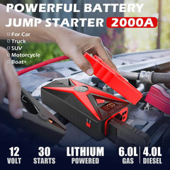Inorising MS-402 battery car jump starter delivering 2000A peak current, suitable for SUVs, trucks, and motorcycles.