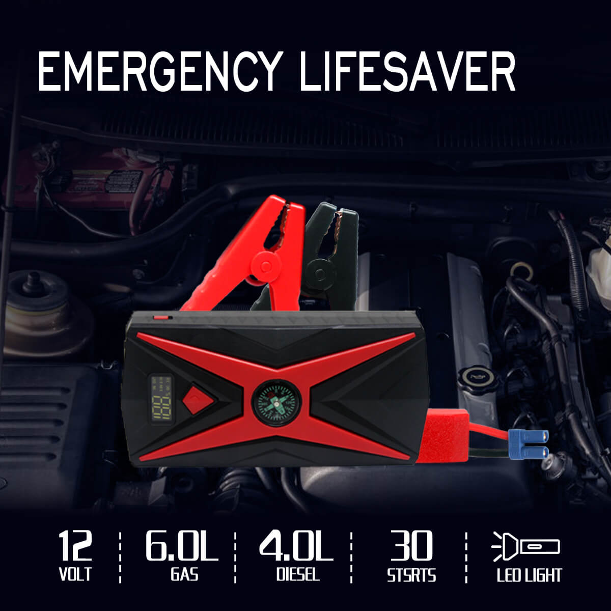 Inorising 12V lithium jump starter suitable for 6.0L Gas and 4.0L Diesel vehicle